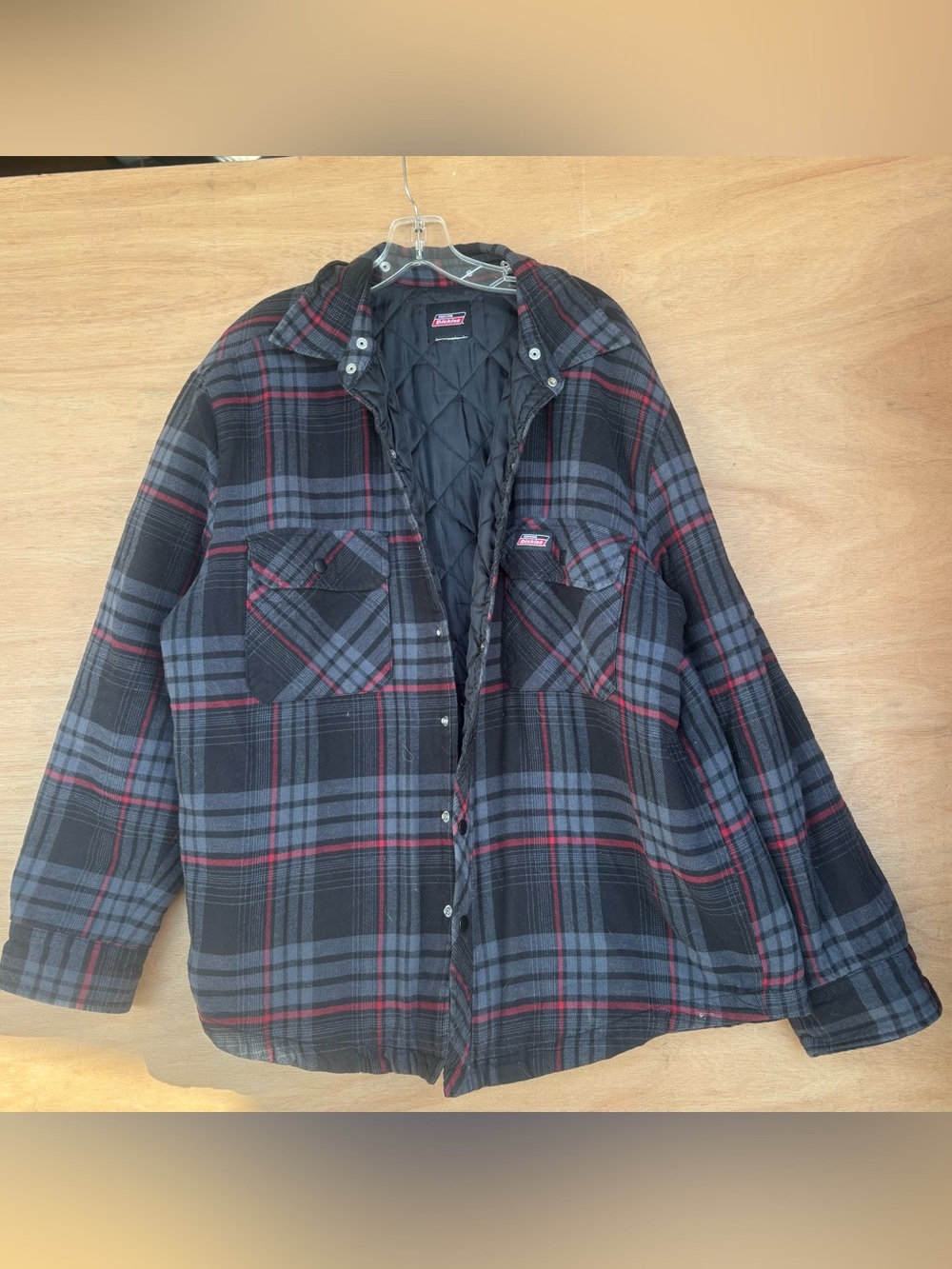 Dickies Black & Gray Plaid Quilted-Lined Shirt Jacket with Red Accents